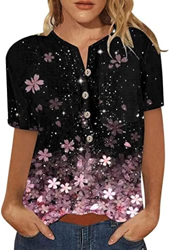 Manga curta feminina sub -camiseta casual linho de algodão impressa camisa curta Tops vestidos