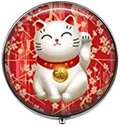 Lucky Cat - Maneki Neko Boa sorte Charm Art Phone Box - Charm Pill Box - Caixa de doces de vidro