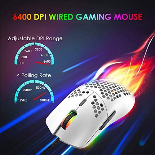 RGB Teclado de teclado e mouse RGB, 87 teclas teclado de arco -íris com fio USB e mouse de jogos leves, 6400 dpi ajustável,