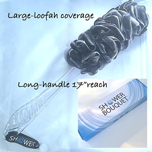 Colofão de loofah-charcoal e pisos de banho de banho de chuveiro: 1 ab-back-back-srush mais 2 poufs de malha macia de 75g