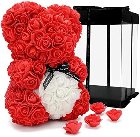 Presentes do dia do ZSyxm Montado Urso de Flor de 10 polegadas - com Clear Gift Box Melhor Presente para o Dia dos