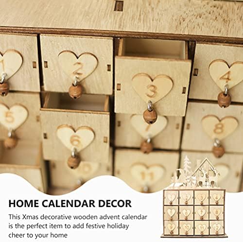Calendário de advento de madeira de Toyvian com gavetas, 24 gavetas calendário de madeira calendário de natal contagem