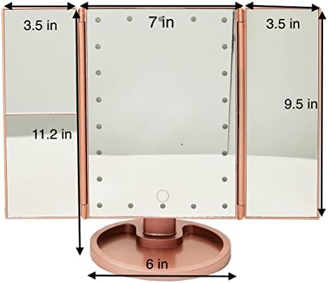 Espelho de maquiagem de vaidade de Lunaandmuni com luzes, design de controle de toque, ampliação 1x/2x/3x, espelho de alta definição