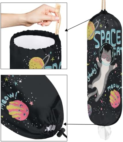 Porto de sacola de plástico de gato espacial, Galaxy Star Planet Grocery Bag Storage Storage Setor pendurado Sacos de