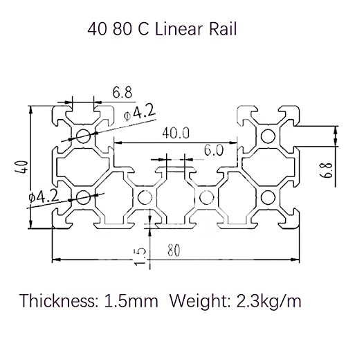 Mssoomm C Channel U Tipo 4080 Rail linear L: 64,57 polegadas / 1640mm Perfil de extrusão de alumínio Europeu Padrão Anodizedsleek