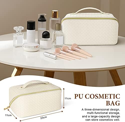 Bolsa de viagem de bolsa de cosméticos premium de PU AUCUU, bolsa de zíper de cosméticos em camadas de grande capacidade, sacola