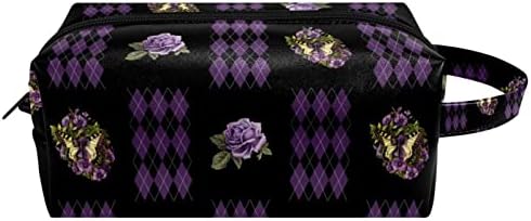 Bolsa de higiene pessoal Bolsa de viagem, organizador de viagens de bolsa de maquiagem resistente à água para acessórios, Butterfly Rose Purple Diamond Check Argyle Pattern