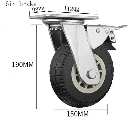Haoktsb Caster Kit 4 Rodas giratórias de embalagem Castro pesado de borracha Receptores industriais com roda fixa de freio sem carga