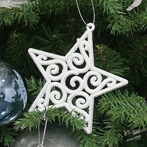 Sy Super Bang de 4 polegadas de Natal Branco Ornamentos de Glitter, 40pcs pendurados em árvores de natal de flocos de natal