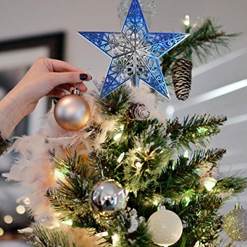 Kesyoo 20cm Christmas Treetop Silvery Blue Star Treetop Treetop Hollow Glittering For Christmas Berçário em casa Decoração interna