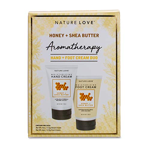 Nature Love Honey + Sheate Butter Hand and Foot Cream Duo | Restaure as mãos e os pés secos | Não gastador, absorvente rápido | Paraben livre, livre de crueldade, feito nos EUA