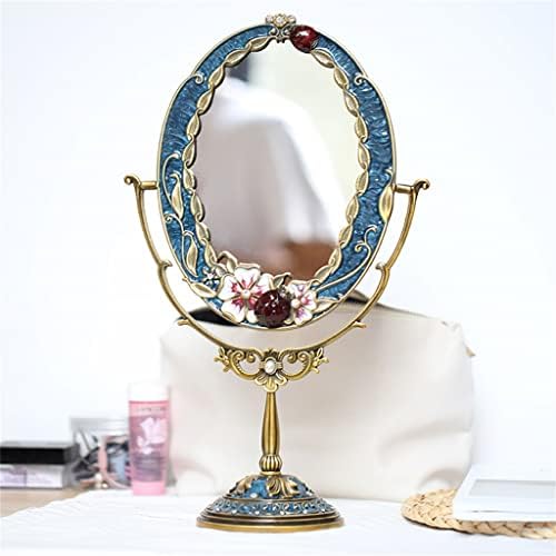 Omoons Retro Free Standing Mirrors Small Mirror Vaidade maquiagem espelho azul Flor Blue Estilo vintage Oval Desktoptop