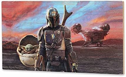 Marcas de estrada aberta Disney Star Wars Mandalorian Scene com Yoda Wood Wall Decor - Mandalorian Wall Art for Bedroom, Man Cave ou Room de cinema