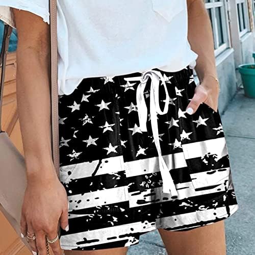 Shorts de bandeira americana feminina elástica cintura alta 4 de julho shorts de moto