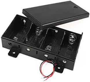 X-Dree Black Plastic 4 x 1,5 V D Baterias 2 fios Caixa do suporte da bateria W Cap (em plástico 4 x 1,5 V D Bateria 2 Fili Custodia