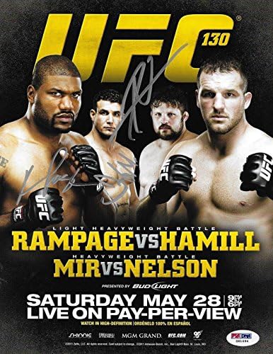 Frank Mir & Rampage Jackson Roy Nelson assinou o UFC 130 8.5x11 Poster PSA/DNA COA - Pôster de evento UFC autografado
