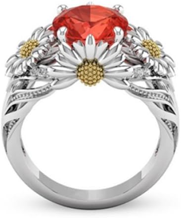 Joalheria de joalheria laranja cor redonda jacinth ruby ​​margarida anel de charme 925 senhora de prata