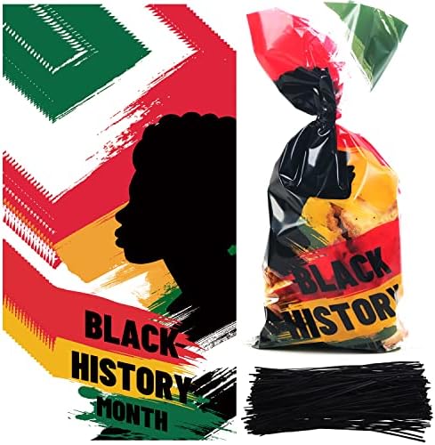 Black History Month Celofane Sacos de tratamento, BHM africano que vale a pena comemoração nacional Bacha de presente de história da história negra Bolsas de doces Bolsas de biscoito Bolsas de boa história
