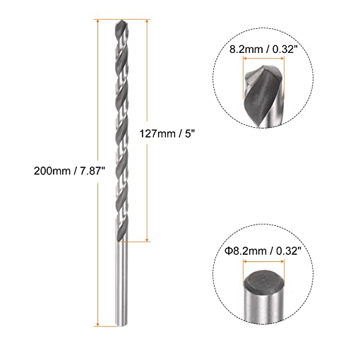 Harfington 6542 Bit de broca de torção de aço de alta velocidade, broca de 8,2 mm de broca de 200 mm de comprimento