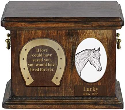 Bay Horse, Urna for Horse Ashes Memorial com placa de cerâmica e sentença - Artdog personalizado