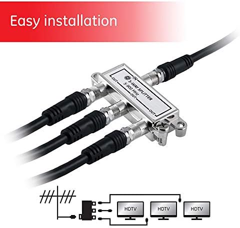 GE 3 vias coaxial divisor de cabo e acopladores de adaptadores de extensão de cabos coaxiais, 2 pacote, trabalha em cabos