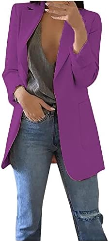 Cardigãs longos para mulheres cor de manga longa de cor comprida Cardigan blazer casaco de escritório