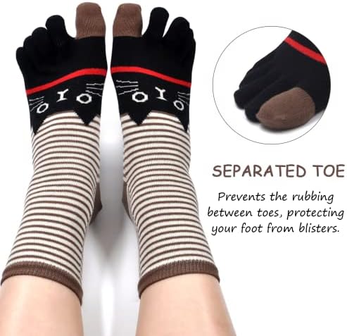 Meias de dedo feminino de caidienu meias de animais algodão de cinco dedos meias coloridas e engraçadas casuais meias para mulheres