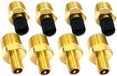 8pcs 1/4 NPT Schrader Valve, Brass 1/4 NPT Male Thread Válvula com núcleo de válvula padrão e tampas de vedação