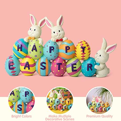 Joyin Easter Bunny Cenouts Resina Central Piece Decoração Com a palavra Spring Páscoa Decoração de Spring Combattop