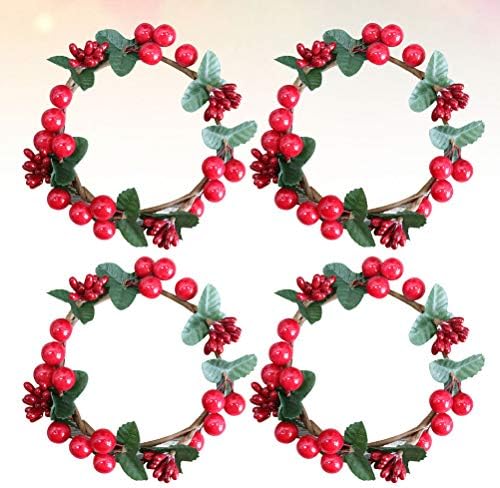 Kesyoo 4pcs Simulação Berry Wreath Candle Decoration Wine Glass Garland Stand Ornament Wedding Wreath Decoration