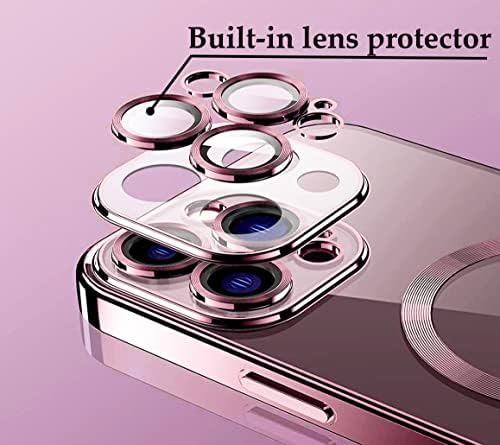 IKWZ Clear Clear Caso para iPhone 14 Pro Case MagSafe com Câmera Protetor Gold Electroplate Edge à prova de choques