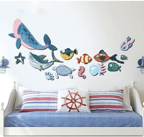 Decoração de parede de peixe de madeira Kaleemi, conjunto de 9 peixes de madeira com design especial - a decoração perfeita para