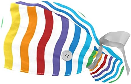 2 peças Bapa de trabalho ajustável com botões e gravata de fita para mulheres cabelos longos, padrão colorido de ondulação de arco -íris