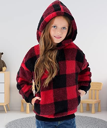 LLDREST GIRLS SHERPA FLEECE Capuzes Sorto para crianças Pullover Tops de inverno Moda quente Roupas de outono com bolsos