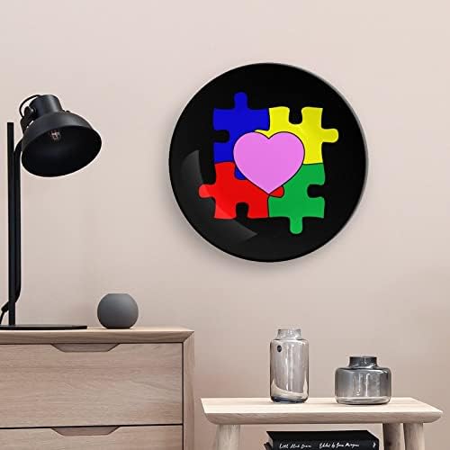 Coração de quebra -cabeça Autismo Consciência personalizada China personalizada Cerâmica Placas decorativas redondas em casa com