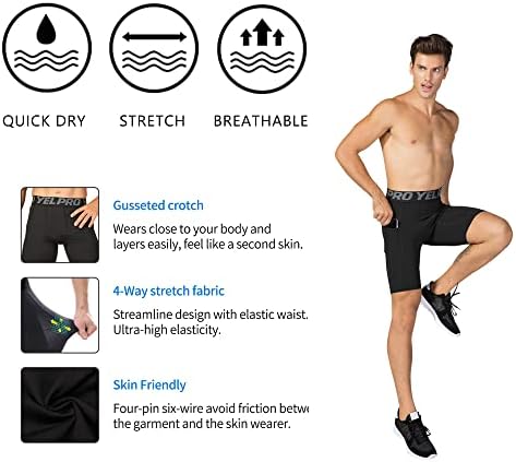 Shorts de compressão atlética do eargfm masculino de shorts de roupas de baixo com calcinha com bolsos ativos BaseLayer