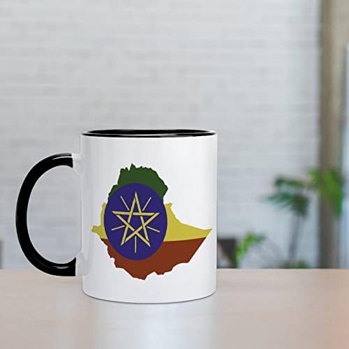 A bandeira da Etiópia mapa de cerâmica Creative Creative Black Inside Coffee Cup Handle Displess Canecas Exclusivas