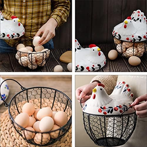 Recipiente de lanche doiLool cesto de ovo de ovo de ovo cesta cerâmica galinha galinha malha de arame suporte de ovo decorativo exibição