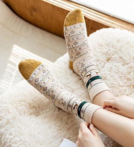 Meloday lã grossa vintage clássica de caminhada meias para mulheres macias e confortáveis ​​- 5 pares por pacote