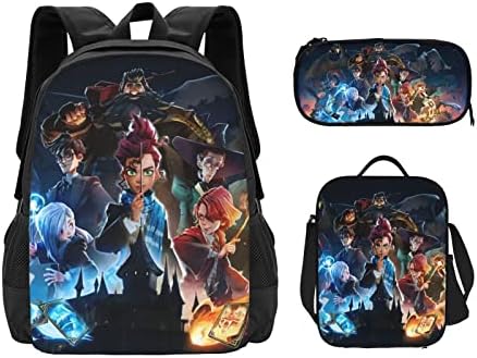 Casafun Anime Backpack lancheira Bolsa de lápis 3pcs impressão de moda de moda Cartoon Casual Backpack para adolescentes