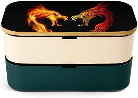 Duas cabeças de dragão no fogo Bento lancheira à prova de vazamentos Bento Box Recipientes de comida com 2 compartimentos para piquenique de trabalho offt