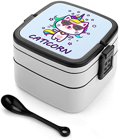 Unicorn Cat Imprima tudo em uma caixa de bento Bento Contêiner de almoço com colher para escola/trabalho/piquenique