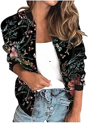 Jaqueta de bombardeiro curta estampada feminina Floral