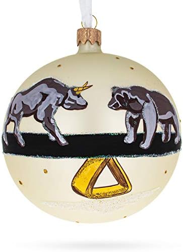 Bola de vidro da bolsa de ursos e touros Ball de Natal de 4 polegadas