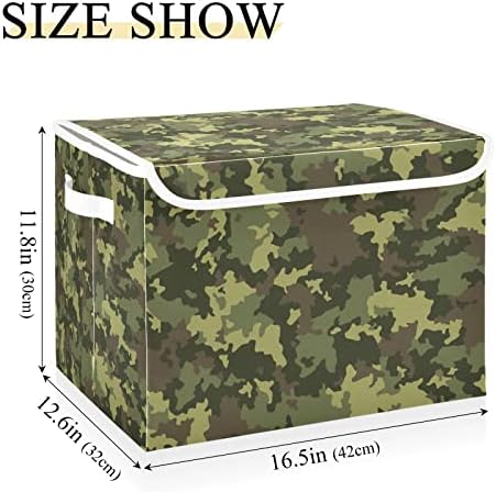 Innwgogo Military Camuflage Storage Bins com tampas para organizar o lixo de cubo de armazenamento dobrável com alças Oxford