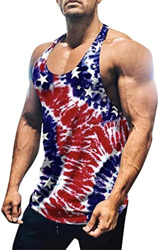 Mens 4 de julho de julho athleitic Gym Colets Tie-Dye American Flag Muscle Tank Tops Tamas de verão Mangas de independência Camisas do Dia da Independência