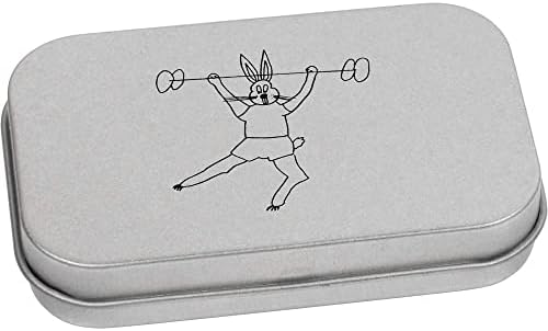 Azeeda 'levantamento de peso Rabbit' Metal Articled Stationery Tin / Storage Box