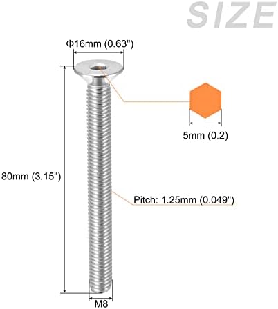 Metallixity Flatters Esconsos da máquina de cabeça de cabeça plana, 5pcs, 304 parafusos de tampa da cabeça de aço inoxidável