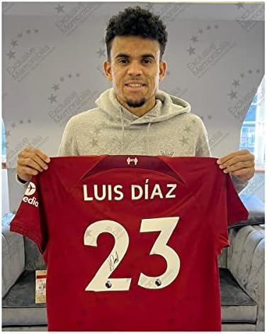 Memorabilia exclusiva Luis Diaz assinou o Liverpool 2022-23 Jersey de futebol