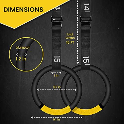 Anéis de treino com tiras ajustáveis ​​- 15 pés de comprimento podem segurar até 661 libras/300 kg - ideal para treinamento - Grip de fita não deslizante